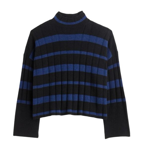 NWT Madewell Cashmere Wool Stripe Ribbed Mockneck Sweater M - Picture 1 of 8